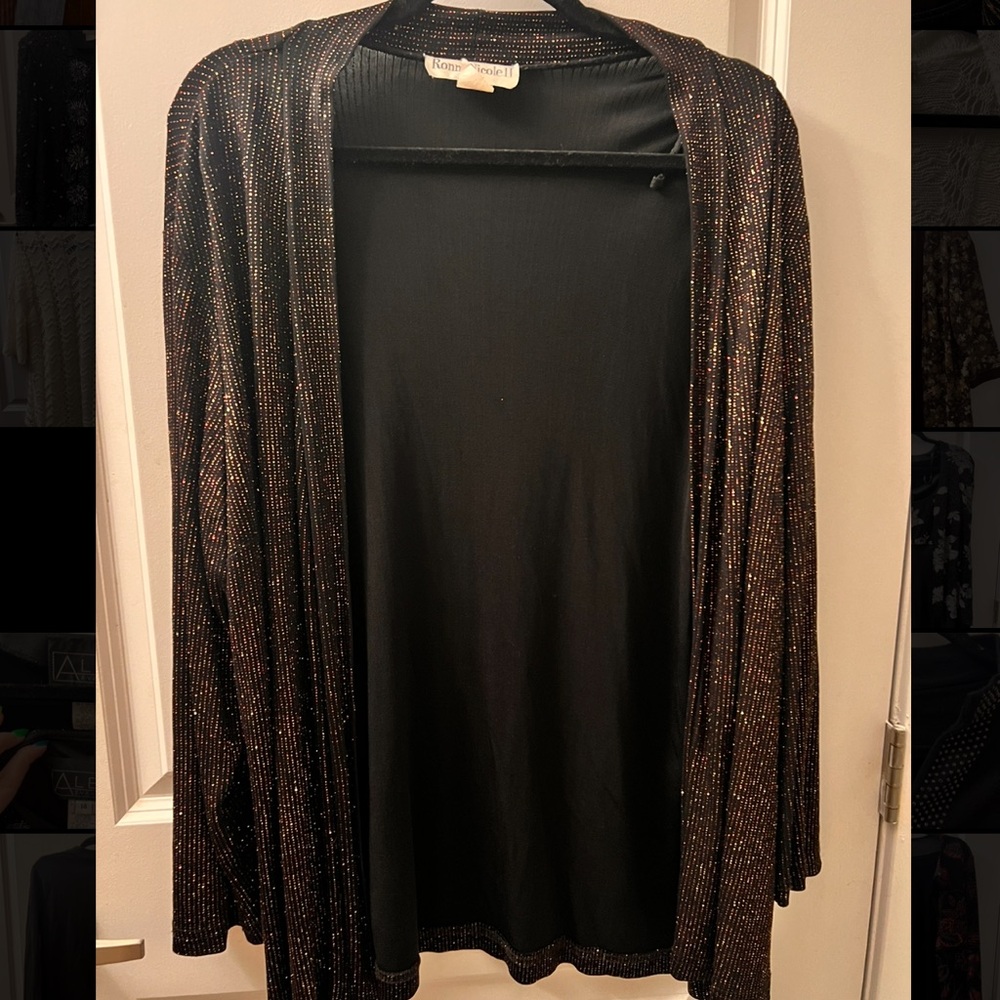 Vintage Disco Ronni Nicole Black and Gold Cardigan with Sparkly Texture